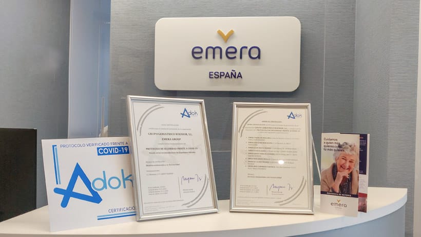 Las residencias para personas mayores de Emera España obtienen el sello de garantía de cumplimiento de los protocolos frente al Covid-19